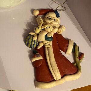 Santa Claus Ornament with Toys - Red and Cream